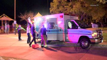 Una ambulancia se presento al lugar para transportar al sospechoso a un hopsital, donde murio posteriormente. /KTLA