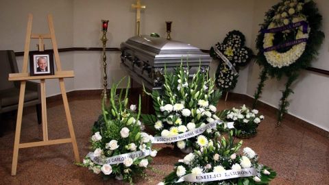 Así lució el féretro de Carlos Cámara en una funeraria de la Ciudad de México.