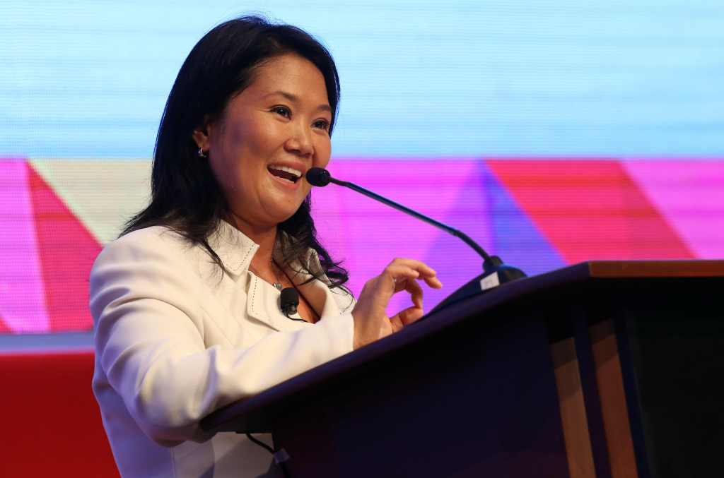 La candidata a la Presidencia de Perú por el partido Fuerza Popular, Keiko Fujimori, participa en la sexta Conferencia Anticorrupción Internacional de la Contraloría General de Perú en Lima.