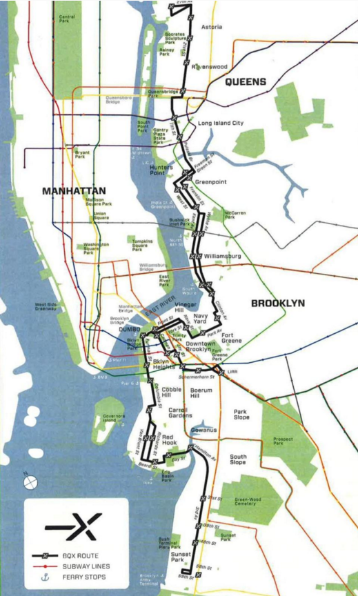 Esta sería la ruta del tranvía que se propone para conectar Brooklyn y Queens.