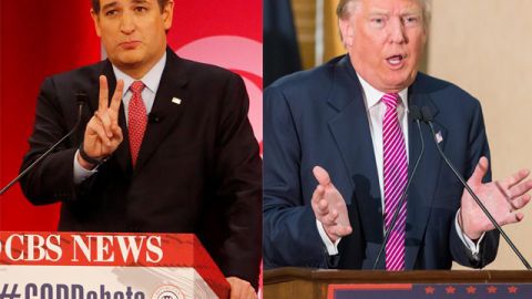 Ted Cruz y Donald Trump, precandidatos que se enfrentan en la recta final de la interna republicana.