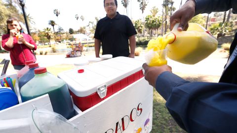 Pedro Luis, un vendedor ambulante en el parque del barrio Echo Park, es uno de los que espera un proyecto de ley que legalice de una vez estas ventas en Los Ángeles. (Foto: Aurelia Ventura/La Opinion)