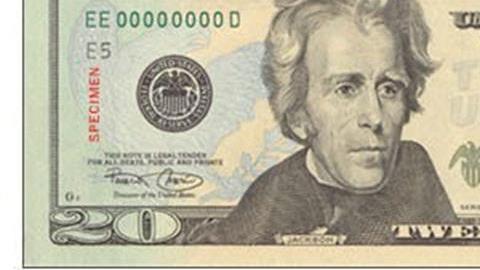 Vista del actual billete de 20 dólares.