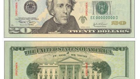 Vista del actual billete de 20 dólares.