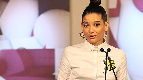 Natalia Jiménez en una conferencia de prensa en febrero en Miami.