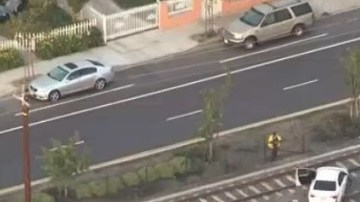 El coche chocó contra la cerca que protege los rieles, y quedó atascado en la zona de sur Los Ángeles.