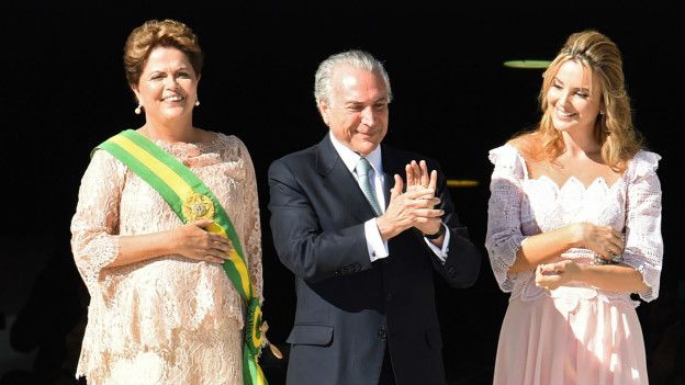 Temer junto a su esposa Marcela, 42 años menor, el día de la segunda juramentación de Dilma Rousseff.