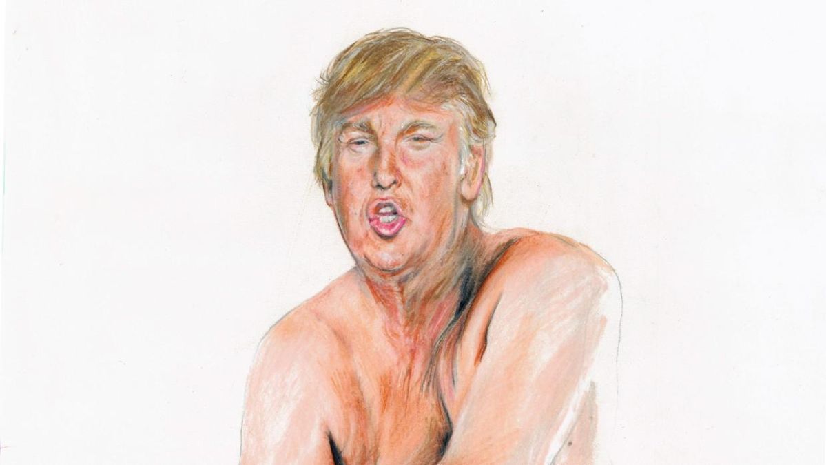La obra "Make America Great Again" muestra a Donald Trump desnudo. 
