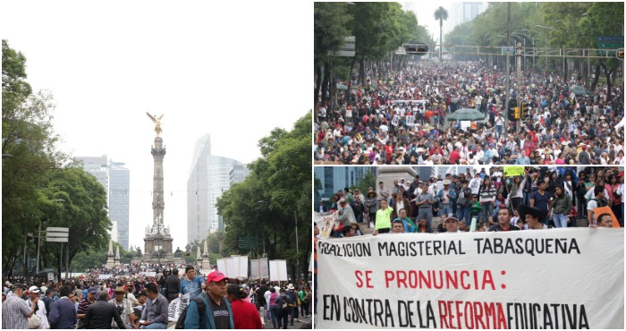 Ciudadanos marchan en la Ciudad de México en apoyo al magisterio. 