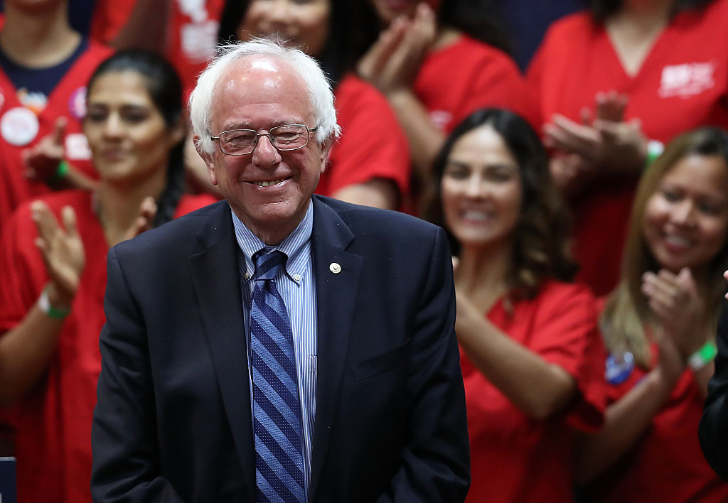 EMERYVILLE, CA - MAY 31: Democratic presidential candidate U.S. Sen. Bernie Sanders (I-VT) speaks during a press conference on health care on May 31, 2016 in Emeryville, California. Bernie Sanders is campaigning in Northern California ahead of the State's presidential primary on June 7th. (Photo by Justin Sullivan/Getty Images)