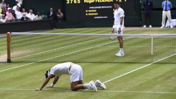 Roger Federer se cae en Wimbledon
