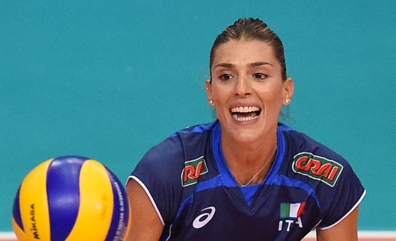 BARI, ITALY - OCTOBER 04: Francesca Piccinini of Italy in action during the FIVB Women's World Championship pool E match between Italy and Japan on October 4, 2014 in Bari, Italy. (Photo by Giuseppe Bellini/Getty Images for FIVB)