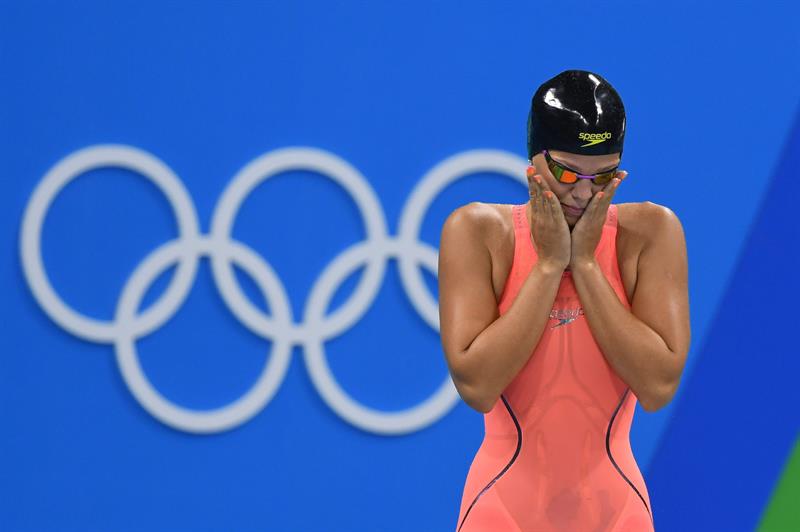La rusa Yulia Efimova, al ser abucheada en el complejo acuático de Río de Janeiro.