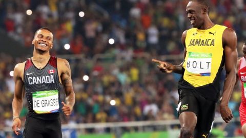 Un momento para la posteridad: De Grasse y Bolt, en un gesto inolvidable. Una de las mejores fotos de Río 2016, sin duda.