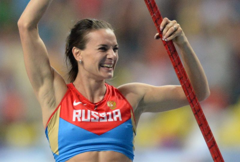 Russia's Yelena Isinbayeva gestures during the women's pole vault final at the 2013 IAAF World Championships at the Luzhniki stadium in Moscow on August 13, 2013. PHOTO / YURI KADOBNOV (Photo credit should read YURI KADOBNOV/AFP/Getty Images)
