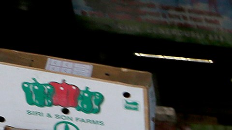Elfega Barajas (derecha), residente de South Gate, recibe ayuda de Graciela Sanchez mientras consiguen alimentos en el banco de comida World Harvest. (Aurelia Ventura/ La Opinion)
