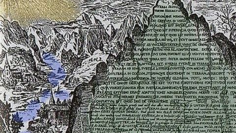 Dicen que estaba escrita en esmeralda o cristal o roca verde. Así se la imaginó en el siglo XVII el físico, alquimista y filósofo hermético alemán Heinrich Khunrath.
