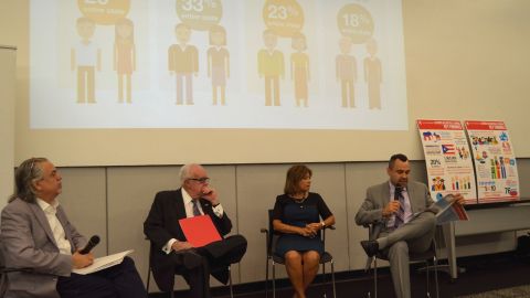 Luis A. Miranda, Luis R. Pastrana-Silva, Betsy Franceschini y José Calderón, en la presentación del reporte ‘Los latinos en la Florida Central’, realizada en Orlando.