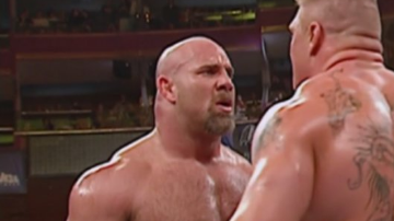 Goldberg y Lesnar en el Wrestlemania XX.
