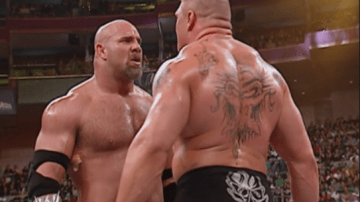 Goldberg y Lesnar en el Wrestlemania XX.