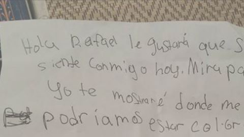 Imagen de carta que redactó la pequeña Amanda Moore.