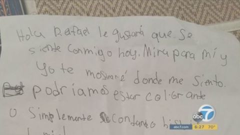 Imagen de carta que redactó la pequeña Amanda Moore.