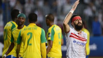 Basem Morsy, delantero del Zamalek reacciona tras perder la final.