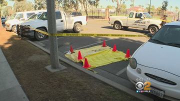 El hombre ya muerto yacía en el suelo a un lado de su coche en Costa Mesa.