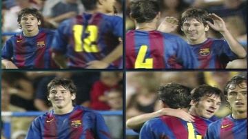 Imágenes del festejo del primer gol de Messi con el Barcelona.