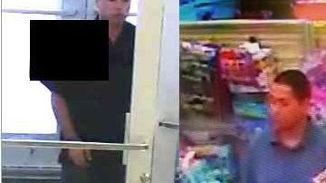 Dos imágenes del sospechoso captadas en las cámaras de seguridad de la tienda donde cometió los crímenes.