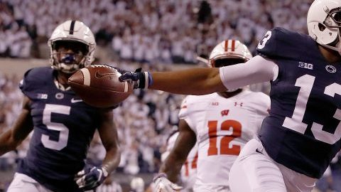 El recepto de Penn State, Saeed Blacknall, logra un touchdown en el juego de campeonato del Big 12 el sábado contra Wisconsin. Penn State ganó, pero no fue electo para los playoffs.
