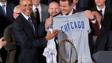 Barack Obama y los Cachorros de Chicago en la Casa Blanca.