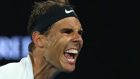 Rafa Nadal festeja tras conseguir un punto ante el búlgaro Grigor Dimitrov.