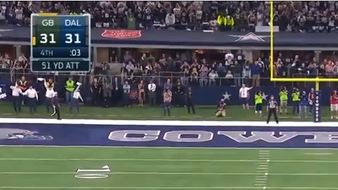 Con tres segundos en el reloj, los Packers hicieron efectivo un gol de campo que les ido la victoria.