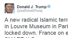 Tuit enviado por el presidente Donald Trump