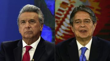 El candidato presidencial de Alianza País Lenin Moreno (i) y al candidato presidencial del partido Oportunidades Creadoras, Guillermo Lasso.