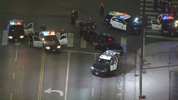 Agentes del LAPD investigando uno de los choques automovilísticos ocasionados por los cadetes en el sur de Los Ángeles.