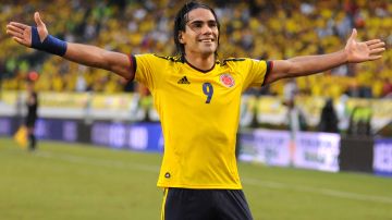 Radamel Falcao festeja uno de sus 26 goles con la selección de Colombia.