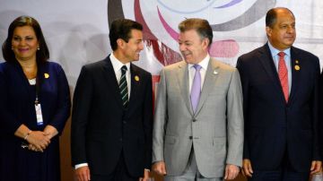 Los presidentes de México y Colombia durante una cumbre con países centroamericanos.  EZEQUIEL BECERRA/AFP/Getty Images