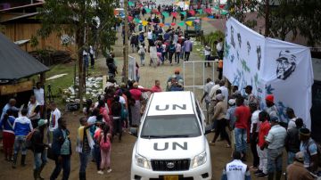 Vehículo de la ONU en zona transitoria de tropas de las FARC. RAUL ARBOLEDA/AFP/Getty Images