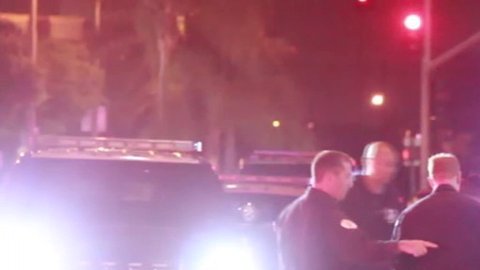 Paramédicos y policías asisten a la mujer después de ser atacada por su propio perro. (KTLA)