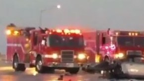 Escena del choque fatal en la autopista 215 con rumbo al norte.