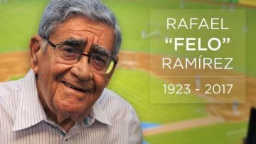 Los Marlins de Miami rindieron honores al legendario Felo Ramírez, su cronista en español, con esta imagen. El narrador cubano falleció el lunes a los 94 años.