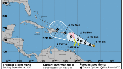 La tormenta tropical María puede seguir la ruta del huracán Irma la semana próxima.
