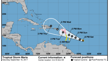 La tormenta tropical María puede seguir la ruta del huracán Irma la semana próxima.