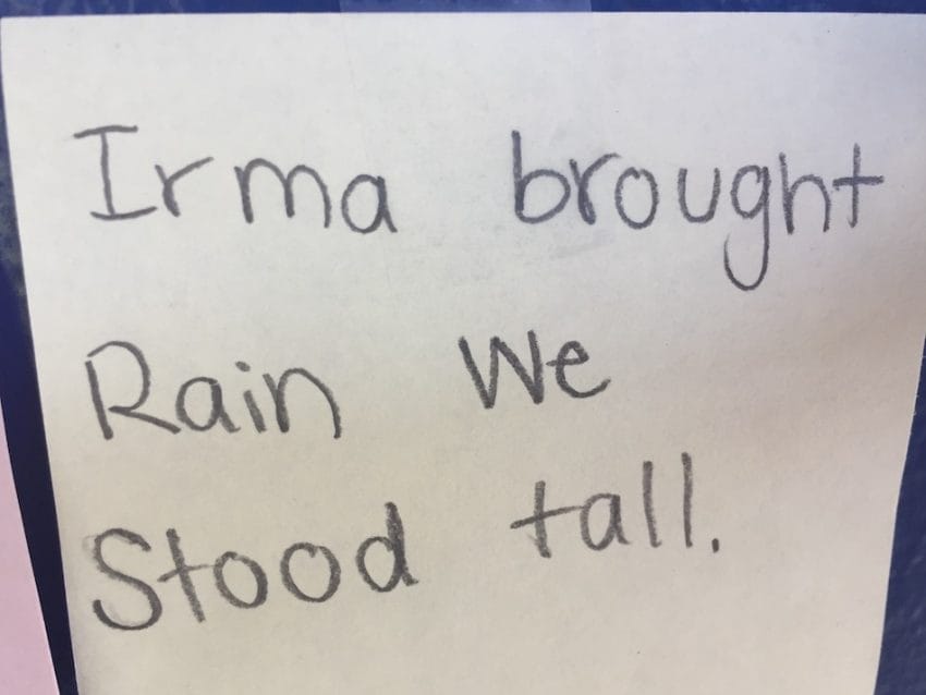 Mensaje sobre el Huracán Irma de alumnos de una escuela de Florida.