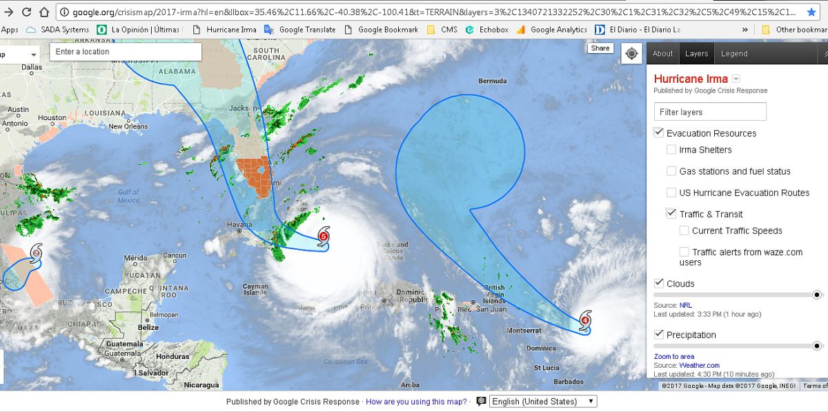 En la captura de pantalla aparece el mapa de crisis del huracán Irma de Google.