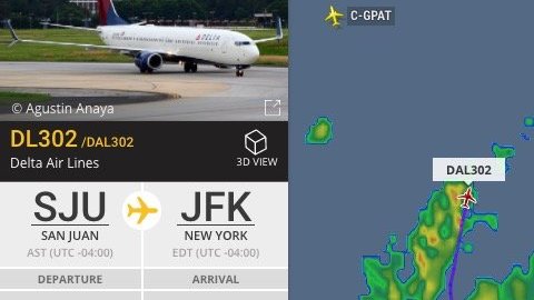 La imagen de la salida del vuelo de Delta de San Juan a NYC.