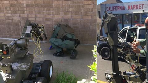 Un escuadrón antiexplosivos empleó un robot para examinar y destruir el artefacto