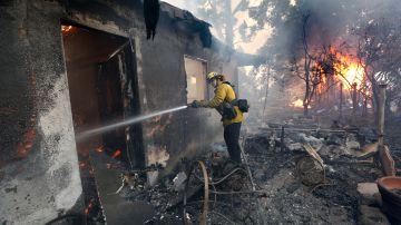 Un bombero lucha contra las llamas del incendio Creek en Sylmar a principios de diciembre de 2017. (Aurelia Ventura/ La Opinion)